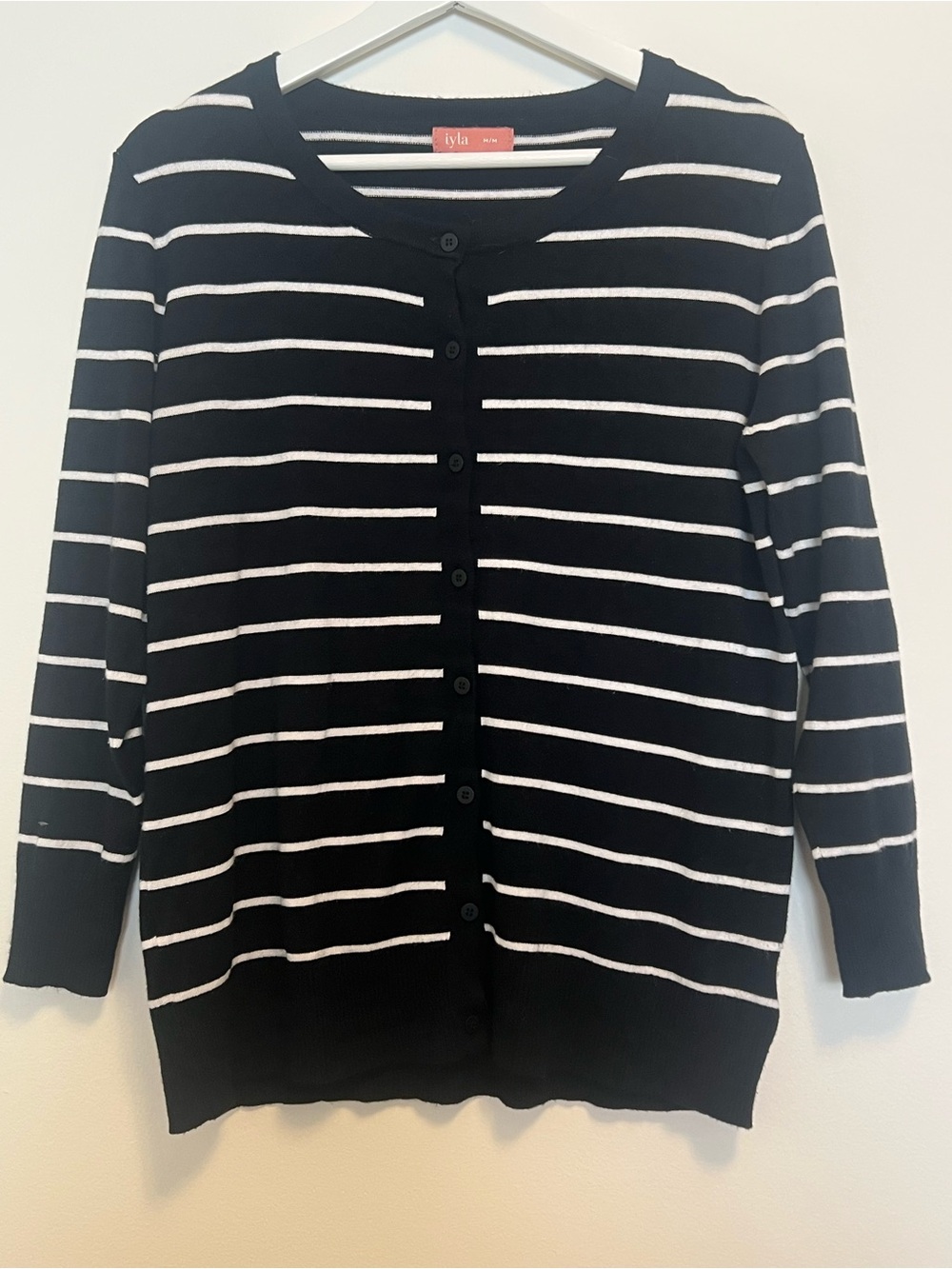 Iyla Black & White Stripe Button-Front Women's Cardigan Sweater